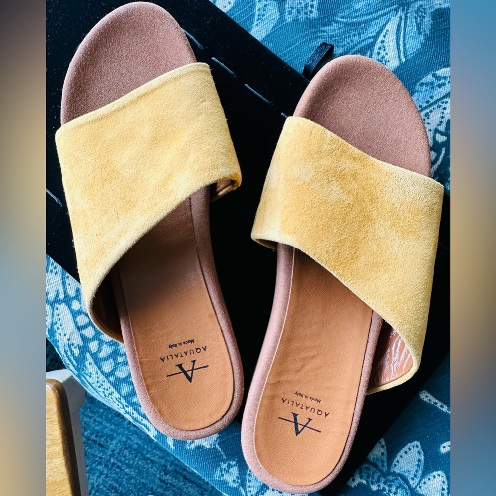 Leather and suede Aquatalia slides lightly used indoors, smoke free home